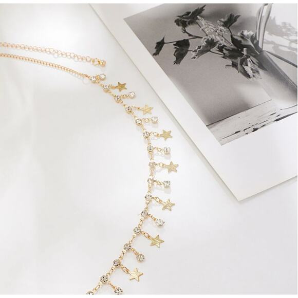 2/$30 Belly Chain Waist Chain Gold Tone NEW Stars Rhinestones - Picture 4 of 6